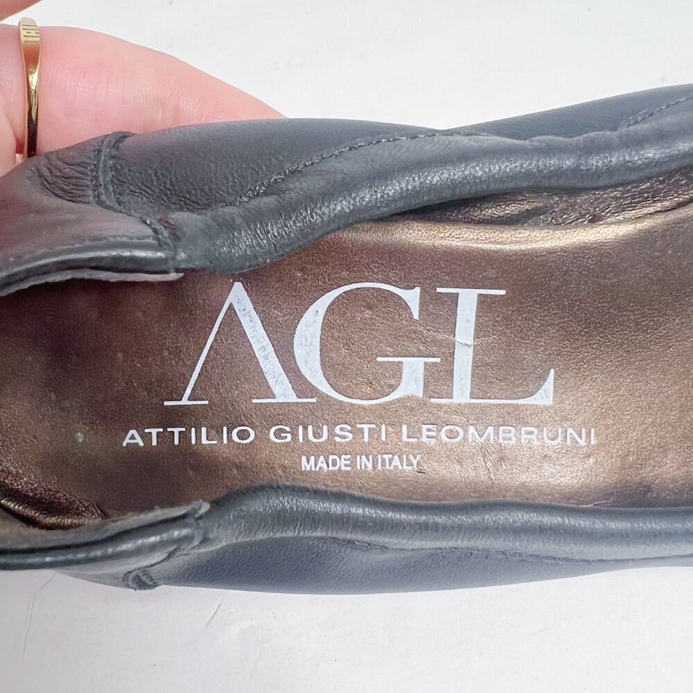 AGL Monika Cap Toe Ballet Flat Black Leather Bronze Buckle Women's Size 9.5 - Picture 4 of 9